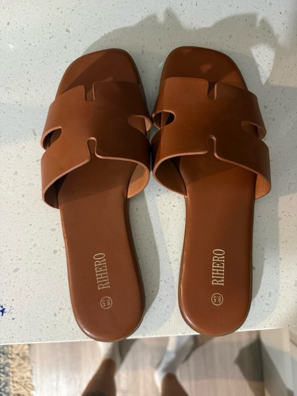 Brown Leather Slide Sandals for Women